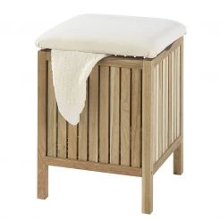 Accessoires de salle de bain Soldes 40 WENKO Tabouret salle de bain Norway - Tissu / Noyer massif