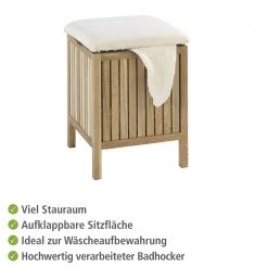 WENKO Tabouret salle de bain Norway - Tissu / Noyer massif -Accessoires de salle de bain Soldes 1000103923 200519 12503900071 DETAILS P000000001000103923