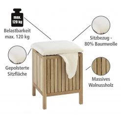 WENKO Tabouret salle de bain Norway - Tissu / Noyer massif -Accessoires de salle de bain Soldes 1000103923 200519 12503900072 DETAILS P000000001000103923