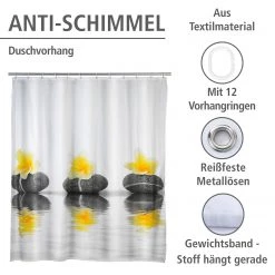 WENKO Rideau de douche Stones Flower - Fibres synthétiques - Crème / Gris -Accessoires de salle de bain Soldes 1000122749 200519 12504200107 DETAILS P000000001000122749