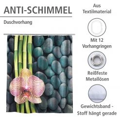 WENKO Rideau de douche Spa - Fibres synthétiques - Gris / Vert -Accessoires de salle de bain Soldes 1000122762 200519 12504200113 DETAILS P000000001000122762