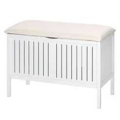 WENKO Banc Oslo - Noyer massif / Imitation cuir - Blanc / Écru