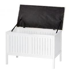 WENKO Banc Oslo - Noyer massif / Imitation cuir - Blanc / Écru -Accessoires de salle de bain Soldes 1000138162 181112 08284084 GALLERYIMAGES P000000001000138162