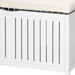 WENKO Banc Oslo - Noyer massif / Imitation cuir - Blanc / Écru -Accessoires de salle de bain Soldes 1000138162 181112 08284085 GALLERYIMAGES P000000001000138162