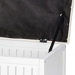 WENKO Banc Oslo - Noyer massif / Imitation cuir - Blanc / Écru -Accessoires de salle de bain Soldes 1000138162 181112 08284086 GALLERYIMAGES P000000001000138162