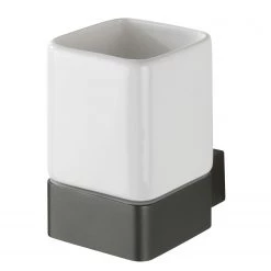 WENKO Verre à dents Montella - Aluminium / Céramique - Anthracite / Blanc