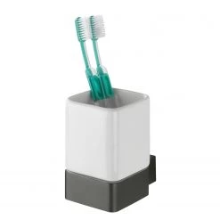 WENKO Verre à dents Montella - Aluminium / Céramique - Anthracite / Blanc -Accessoires de salle de bain Soldes 1000181490 190716 12365400228 DETAILS P000000001000181490