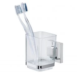 WENKO Verres à dents Quadro (lot de 2) - Acier inoxydable / ABS - Chrome -Accessoires de salle de bain Soldes 1000181492 190716 12365400239 DETAILS P000000001000181492