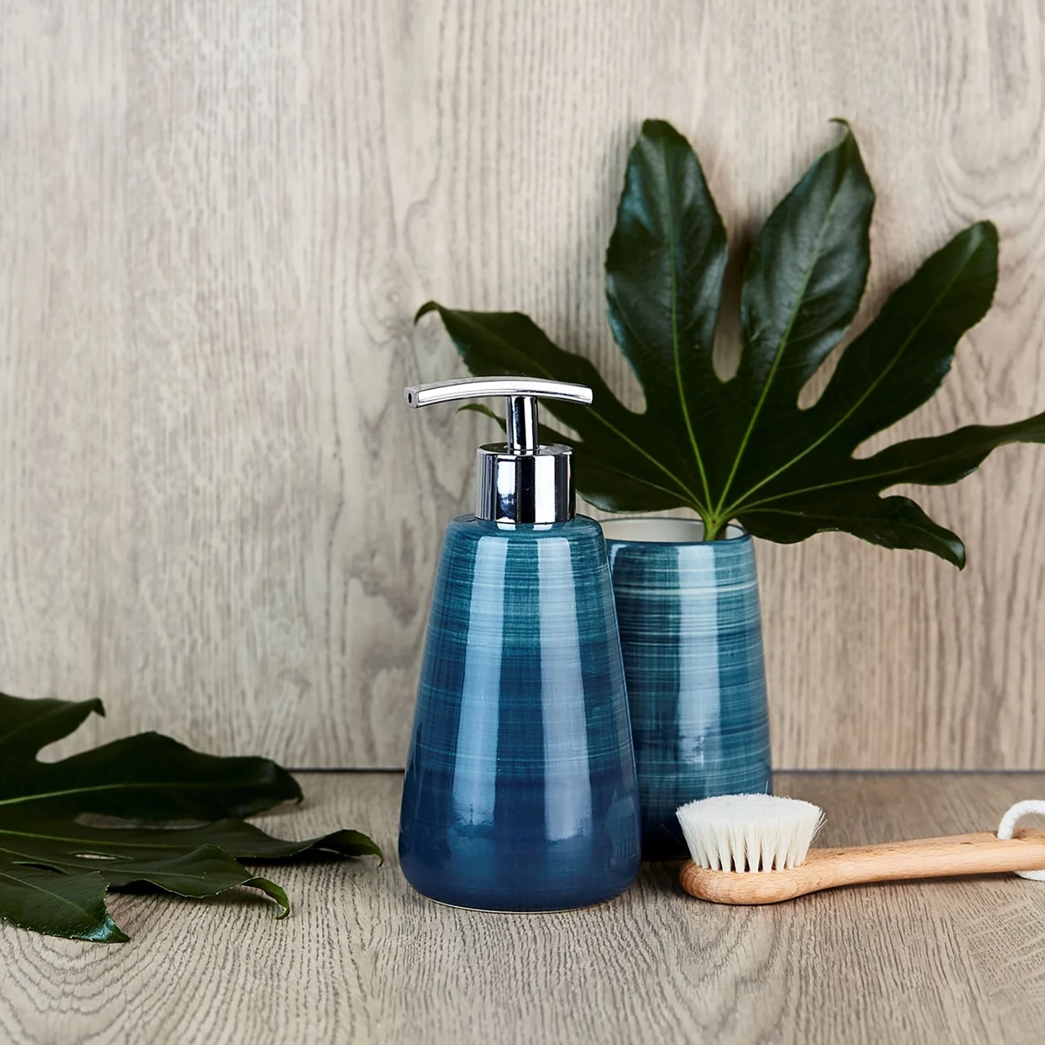 WENKO Accessoires salle de bain Pottery (3 él) - Céramique - Bleu pétrole 2 WENKO Accessoires salle de bain Pottery (3 él) - Céramique - Bleu pétrole – Image 2