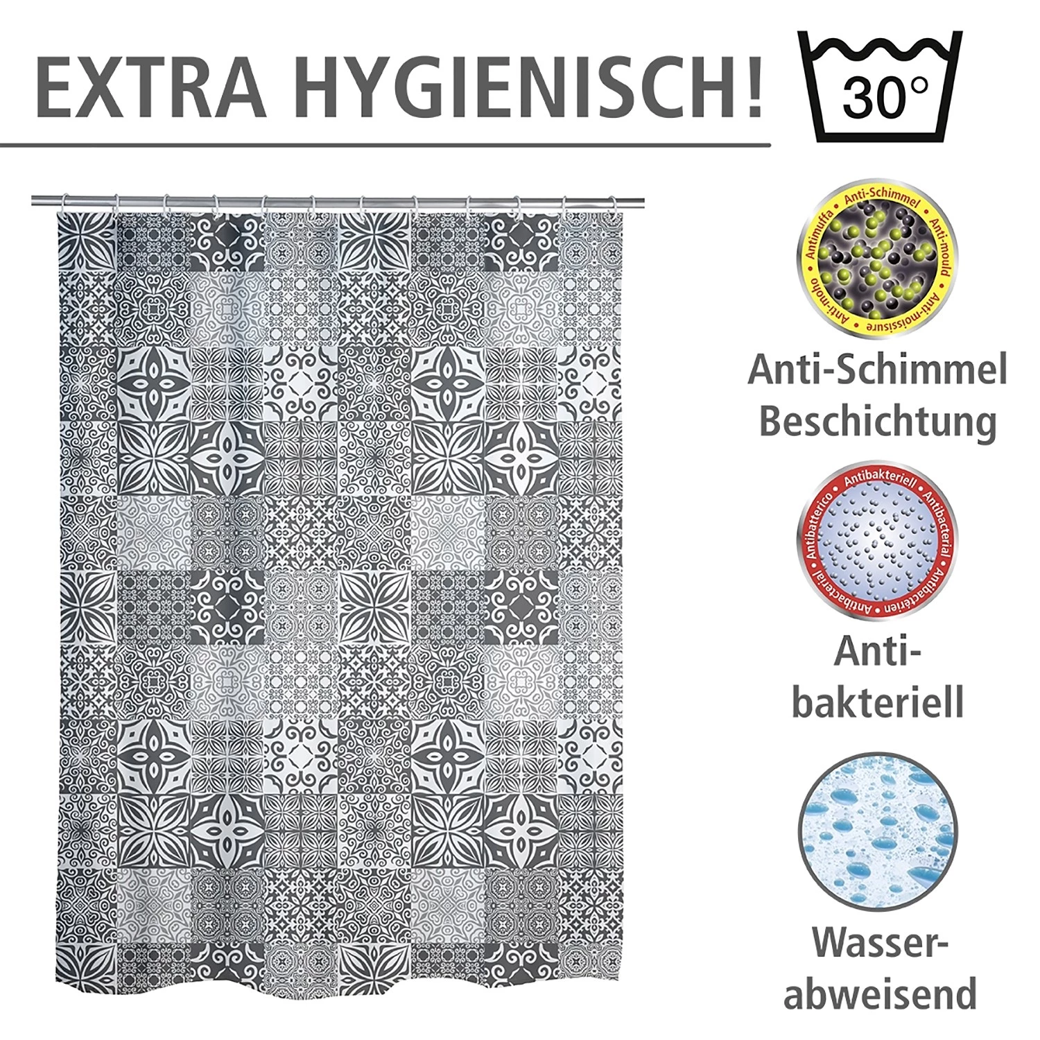 WENKO Rideau de douche Portugal - Polyester - Multicolore 4 WENKO Rideau de douche Portugal - Polyester - Multicolore – Image 4