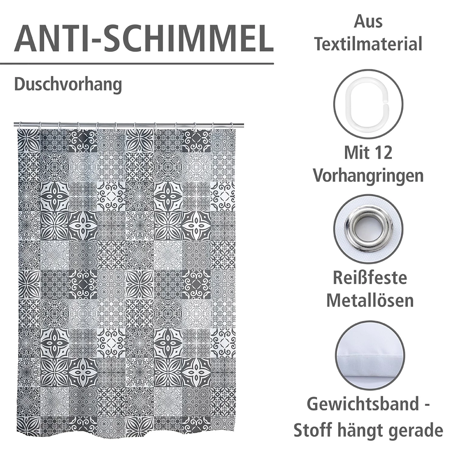 WENKO Rideau de douche Portugal - Polyester - Multicolore 5 WENKO Rideau de douche Portugal - Polyester - Multicolore – Image 5