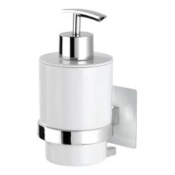 WENKO Distributeur de savon Turbo-Loc Quadro - Acier inoxydable - Chrome / Blanc