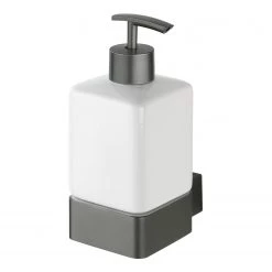 WENKO Distributeur de savon Montella - Aluminium / Céramique - Anthracite / Blanc