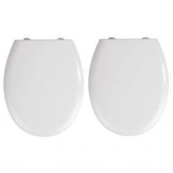 WENKO Sièges WC Rieti (lot de 2) - Thermoset / Acier inoxydable - Blanc - Fermeture amortie