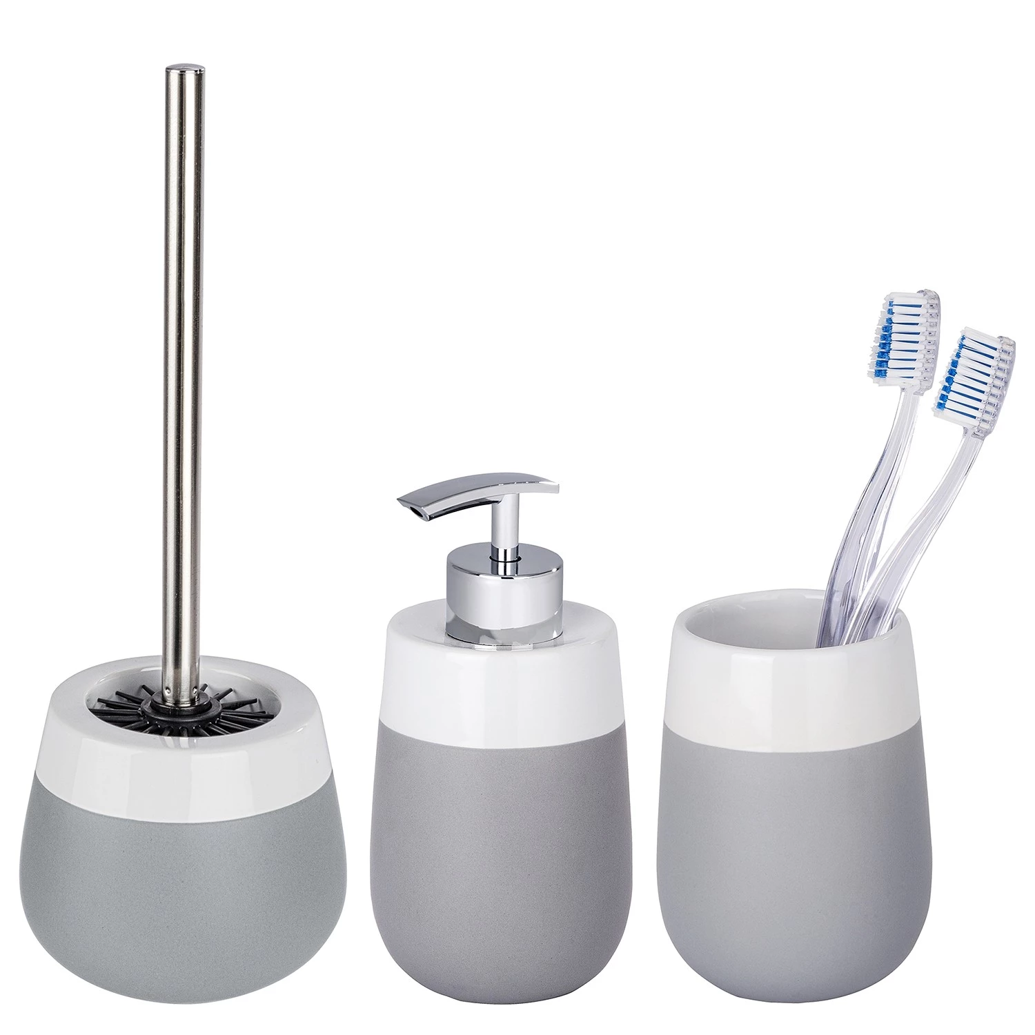 WENKO Set de salle de bain Malta (3 élém.) - Céramique - Gris 1 WENKO Set de salle de bain Malta (3 élém.) - Céramique - Gris