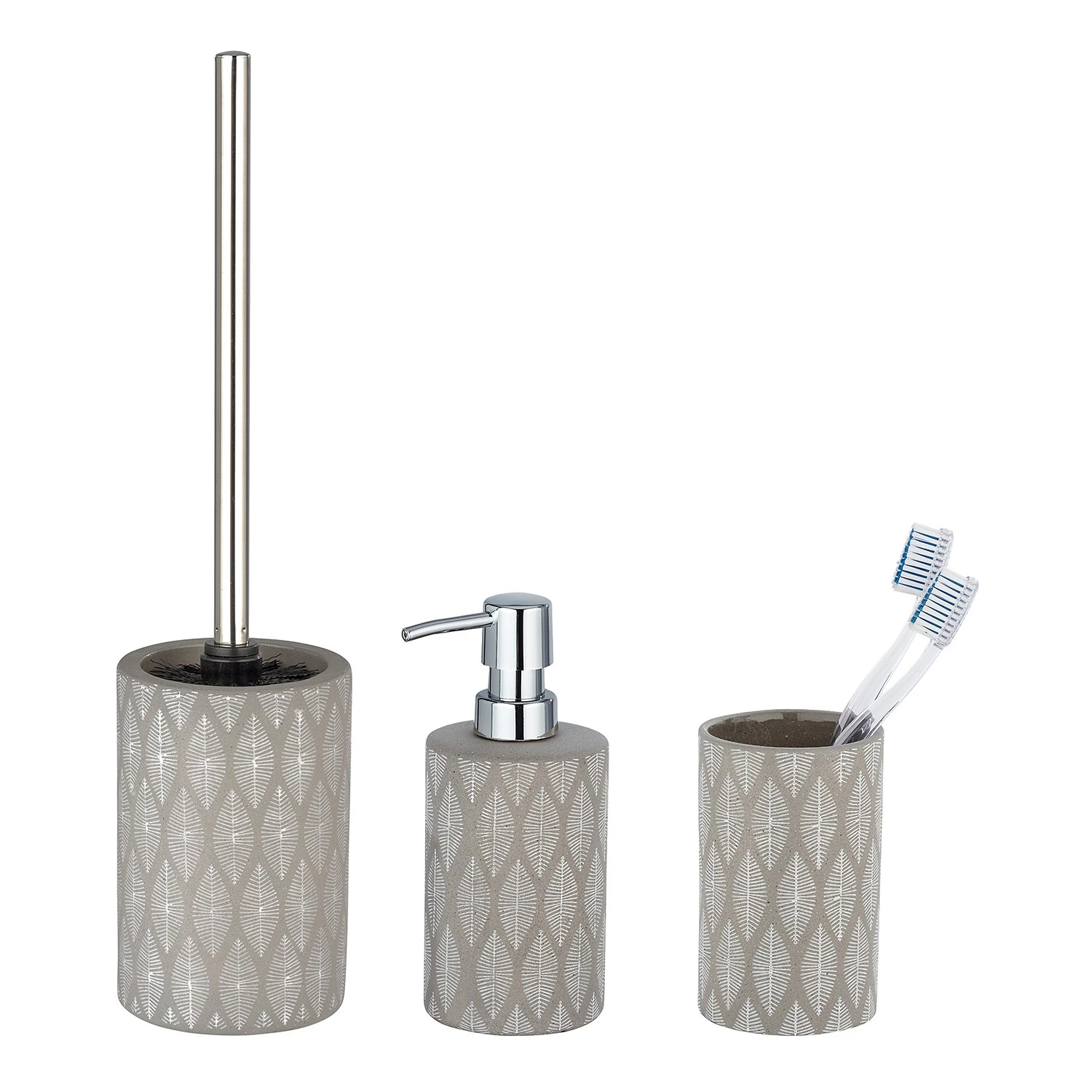 WENKO Set salle de bain Tupian (3 élém.) - Céramique - Gris clair 1 WENKO Set salle de bain Tupian (3 élém.) - Céramique - Gris clair
