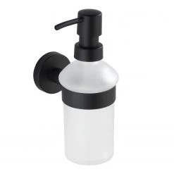 WENKO Distributeur de savon Bosio - Verre dépoli / Acier inoxydable - Capacité : 200 ml - Noir