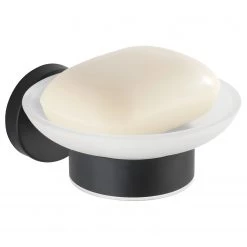 WENKO Porte-savon Bosio - Verre dépoli / Acier inoxydable - Noir