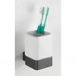 WENKO Portes brosses à dents Montella (2 él.) - Aluminium / Céramique - Anthracite / Blanc -Accessoires de salle de bain Soldes 1000243112 210129 09325400484 DETAILS P000000001000243112
