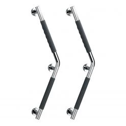 WENKO Barres d’appui Secura I (lot de 2) - Silicone / Acier inoxydable - Anthracite / Chrome