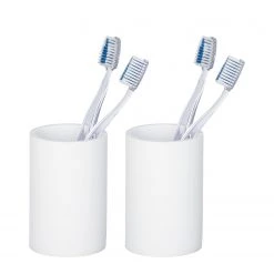 WENKO Verres à dents Ida - Blanc - Lot de 2