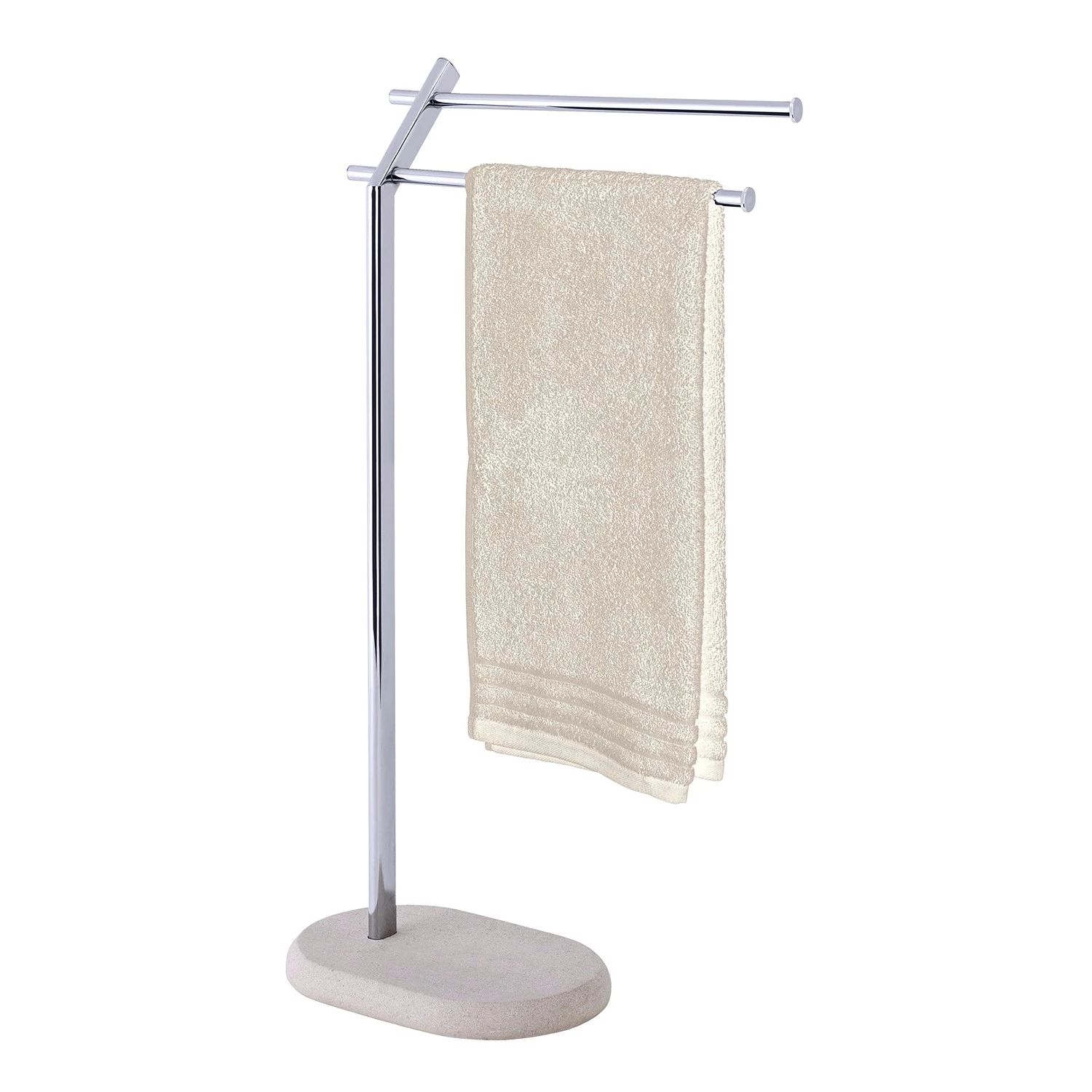 WENKO Porte-serviettes sur pied Puro - Métal / Matière plastique - Chrome / Beige 1 WENKO Porte-serviettes sur pied Puro - Métal / Matière plastique - Chrome / Beige