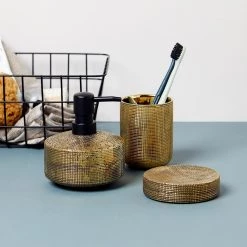 WENKO Set salle de bain Rivara (3 éléments) - Céramique - Doré -Accessoires de salle de bain Soldes 1000257855 210422 07414100708 DETAILS P000000001000257855