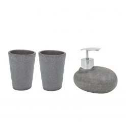 WENKO Set salle de bain Pebble Stone (3 élém.) - Gris