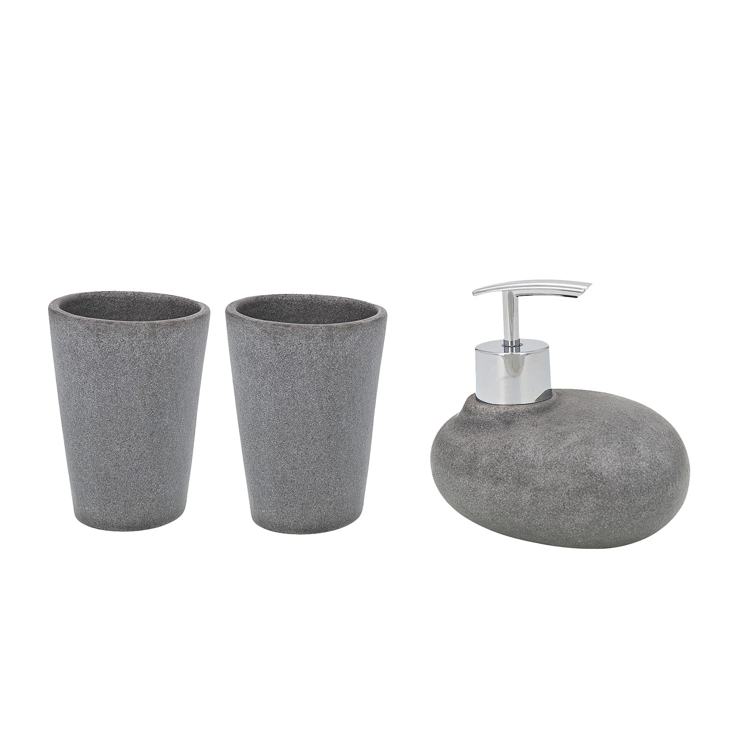 WENKO Set salle de bain Pebble Stone (3 élém.) - Gris 1 WENKO Set salle de bain Pebble Stone (3 élém.) - Gris