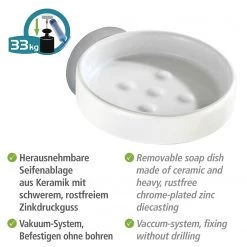 WENKO Porte-savon Capri - Zinc moulé sous pression / Céramique - Blanc -Accessoires de salle de bain Soldes 1000271100 210608 11171900294 DETAILS P000000001000271100