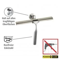 WENKO Raclette de douche Power-Loc Bovino - Acier inoxydable / Matière plastique - Argenté -Accessoires de salle de bain Soldes 1000271125 210608 11131900028 DETAILS P000000001000271125