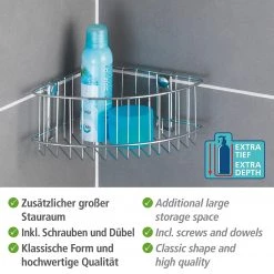 WENKO Étagère d’angle Classic Acier - Acier inoxydable - Chrome -Accessoires de salle de bain Soldes 1000271145 210608 11192500438 DETAILS P000000001000271145