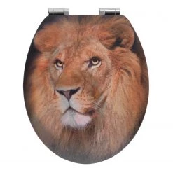 WENKO Siège WC Lion - MDF (panneau de fibres à densité moyenne) brossé - Marron doré