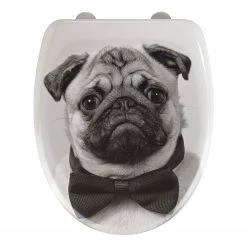 WENKO Siège WC premium Pugy - Acier inoxydable / Duroplast - Noir / Blanc