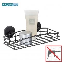 WENKO Étagère murale Vacuum-Loc - Acier inoxydable - Noir -Accessoires de salle de bain Soldes 1000271200 210608 11220200616 DETAILS P000000001000271200