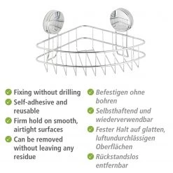 WENKO Étagère d’angle Osimo Plus - Acier inoxydable / Polyéthylène - Chrome - Hauteur : 14 cm -Accessoires de salle de bain Soldes 1000271201 210608 11211700566 DETAILS P000000001000271201