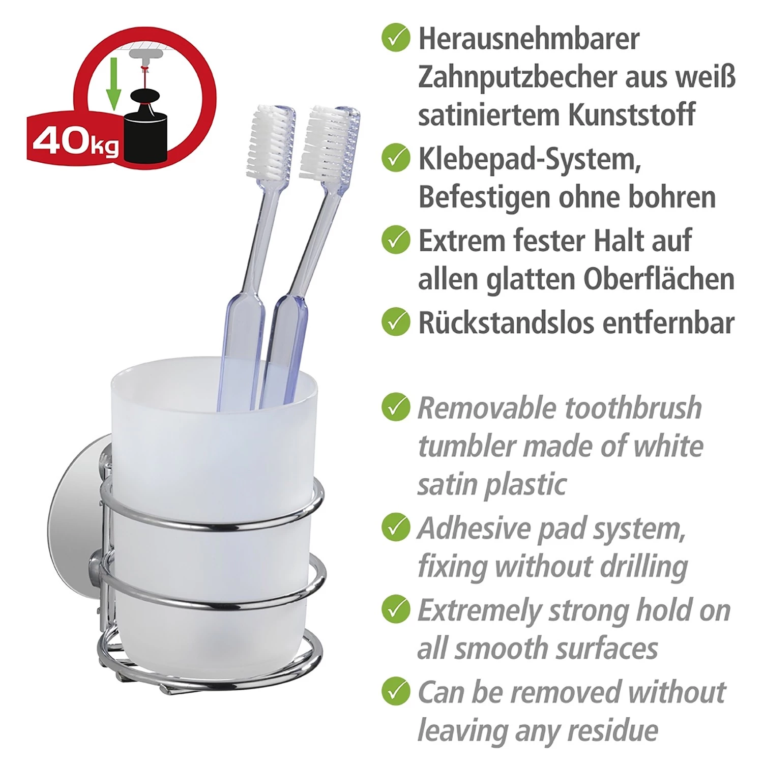 WENKO Distributeur et verre à dents Butono - Acier inoxydable / Polypropylène - Blanc 3 WENKO Distributeur et verre à dents Butono - Acier inoxydable / Polypropylène - Blanc – Image 3