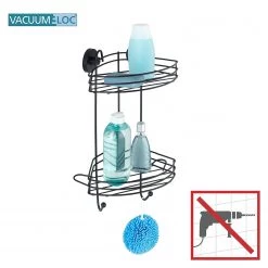 WENKO Étagère d’angle Vacuum-Loc - Acier inoxydable - Noir -Accessoires de salle de bain Soldes 1000271236 210608 11231700699 DETAILS P000000001000271236