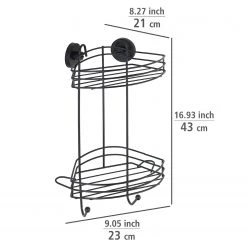 WENKO Étagère d’angle Vacuum-Loc - Acier inoxydable - Noir -Accessoires de salle de bain Soldes 1000271236 210608 11234800734 SKETCH DETAILS P000000001000271236 sketch