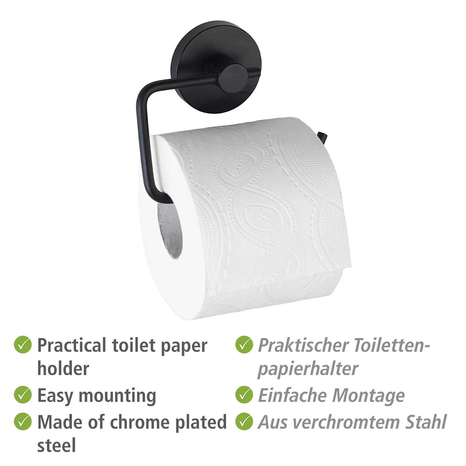 WENKO Porte papier toilette Milazzo Vacuum-Loc - Acier inoxydable - Noir 5 WENKO Porte papier toilette Milazzo Vacuum-Loc - Acier inoxydable - Noir – Image 5
