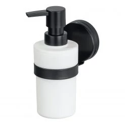 WENKO Distributeur de savon Static-Loc Pavia - Acier inoxydable / ABS - Noir