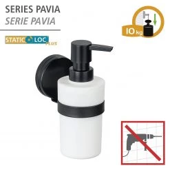 WENKO Distributeur de savon Static-Loc Pavia - Acier inoxydable / ABS - Noir -Accessoires de salle de bain Soldes 1000271254 210608 11255300857 DETAILS P000000001000271254