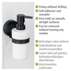 WENKO Distributeur de savon Static-Loc Pavia - Acier inoxydable / ABS - Noir -Accessoires de salle de bain Soldes 1000271254 210608 11262600889 DETAILS P000000001000271254