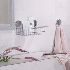 WENKO Étagère murale Osimo Plus - Acier inoxydable / Polyéthylène - Chrome - Hauteur : 13 cm -Accessoires de salle de bain Soldes 1000271256 210608 11293101051 MOOD DETAILS P000000001000271256 mood