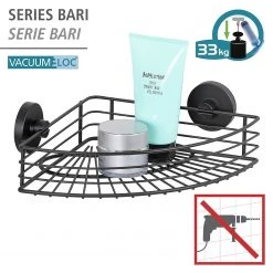 WENKO Étagère d’angle Bari - Acier inoxydable - Noir -Accessoires de salle de bain Soldes 1000271263 210608 11274100952 DETAILS P000000001000271263