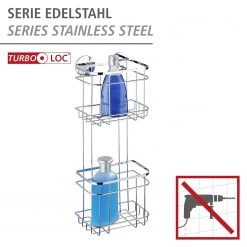 WENKO Étagère murale Turbo-Loc Aingeni - Acier inoxydable - Argenté -Accessoires de salle de bain Soldes 1000271289 210608 11304101112 DETAILS P000000001000271289