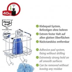 WENKO Panier mural Turbo-Loc avec crochets - Acier inoxydable - Argenté -Accessoires de salle de bain Soldes 1000271297 210608 11283201001 DETAILS P000000001000271297