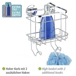WENKO Panier mural Turbo-Loc avec crochets - Acier inoxydable - Argenté -Accessoires de salle de bain Soldes 1000271297 210608 11283801006 DETAILS P000000001000271297