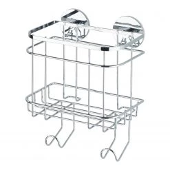 WENKO Panier mural Turbo-Loc avec crochets - Acier inoxydable - Argenté