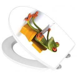 WENKO Siège WC premium Frog News - Acier inoxydable / Duroplast - Marron -Accessoires de salle de bain Soldes 1000271315 210608 11324801211 DETAILS P000000001000271315